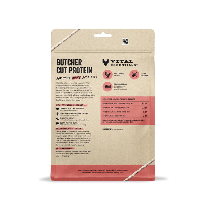 Vital Essentials Freeze Dried Raw Single Ingredient Dog Treats, Chicken Necks, 9 oz