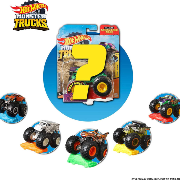 Hot Wheels Monster Trucks, 1 Toy Truck in 1:64 Scale & 1 Crushable Car, Vehicle Play for Kids & Collectors (Styles May Vary) Monster Trucks + Car