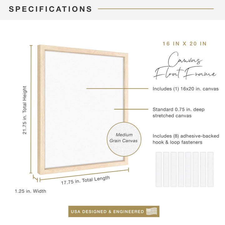 MCS Floating Frame with Canvas Included, Art Frames for Canvas Paintings with Adhesive Fasteners and Hanging Hardware, Walnut Woodgrain, 18 x 24 Inch 18x24