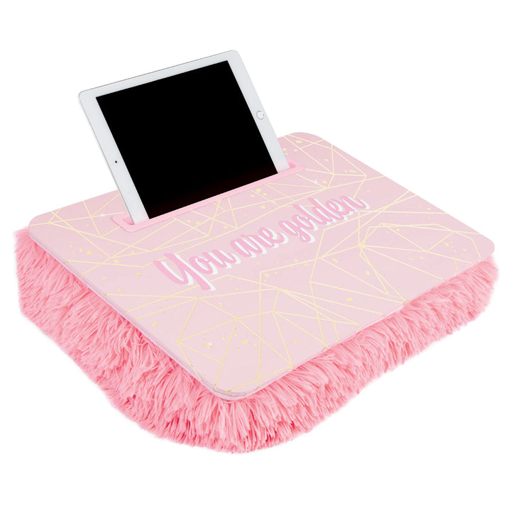 3C4G THREE CHEERS FOR GIRLS Make It Real Pink & Gold Deluxe Fur Lap Desk, Take Tech on The Go, Includes a Media Slot That Perfectly Holds Tablets & Phones, for Ages 6 and up Pink & Gold Fur