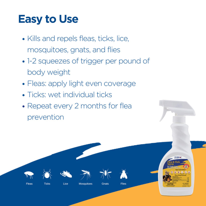 Zodiac Flea & Tick Spray for Dogs, Cats, Puppies & Kittens 16 fluid ounces