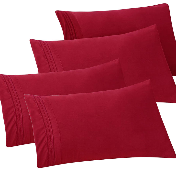 Elegant Comfort 4-PACK Solid Pillowcases 1500 Thread Count Egyptian Quality - Easy Care, Smooth Weave, Wrinkle and Stain Resistant, Easy Slip-On, 4-Piece Set, Standard/Queen Pillowcase, Burgundy