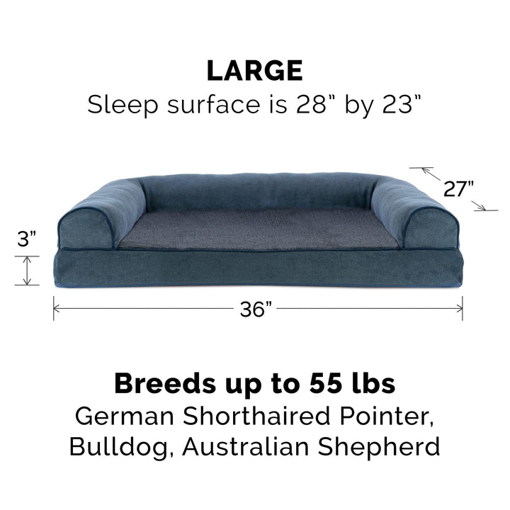 Furhaven Replacement Dog Bed Cover Sherpa & Chenille Sofa-Style, Machine Washable - Orion Blue, Large Cover Only 36.0"L x 27.0"W x 0.3"Th (Sherpa & Chenille) Orion Blue