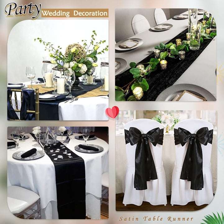 5 Pack Black Table Runners 12 x 108 Inches Long Smooth Silk Satin Table Runner for New Year Party Black Halloween Wedding Birthday Banquet 12x108-5 Pack Satin Black