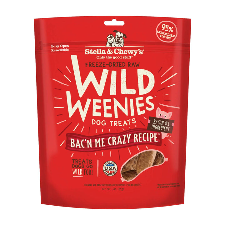 Stella & Chewy's Freeze-Dried Raw Wild Weenies Dog Treats – All-Natural, Protein Rich, Grain Free Dog & Puppy Treat – Great for Training & Rewarding – Bac’n Me Crazy Recipe – 3 oz Bag Bacon 3 Ounce (Pack of 1)