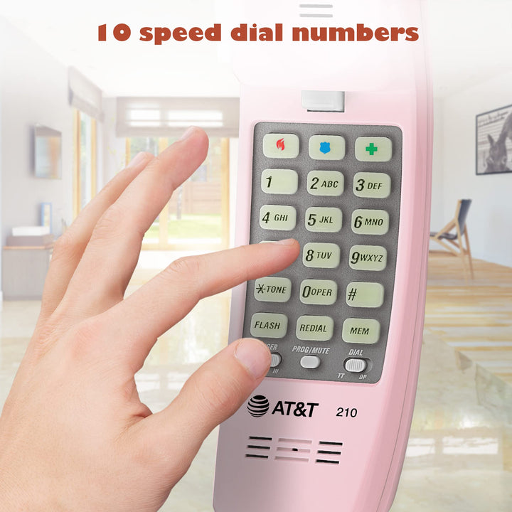 AT&T TRIMLINE 210 Corded Home Phone, No AC Power Required, Improved Easy-wall-mount, Lighted Big Button Keypad, 13 SpeedDial Keys, Last Number Redial, Mute, Flash, Volume Control, Princess Phone, PINK