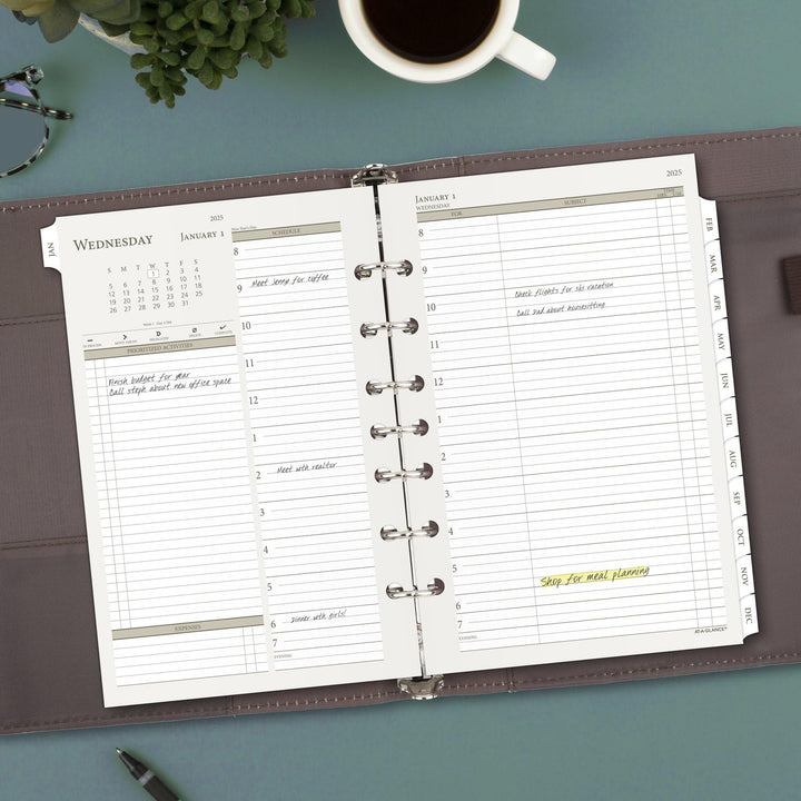 AT-A-GLANCE 2025 Planner, Daily & Monthly, 5-1/2" x 8-1/2", Desk Size, Two Page Per Day Refill, Loose-Leaf (481-225A-25) 2025 New Edition