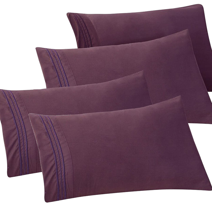 Elegant Comfort 4-PACK Solid Pillowcases 1500 Thread Count Egyptian Quality - Easy Care, Smooth Weave, Wrinkle and Stain Resistant, Easy Slip-On, 4-Piece Set, King Pillowcase, Purple