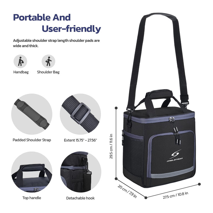 Maelstrom Lunch Box for Men,Insulated Lunch Bag Women/Men,Leakproof Lunch Cooler Bag, Lunch Tote Bag 1.Single Layer - Black 1.Single-Layer (15L/24cans)