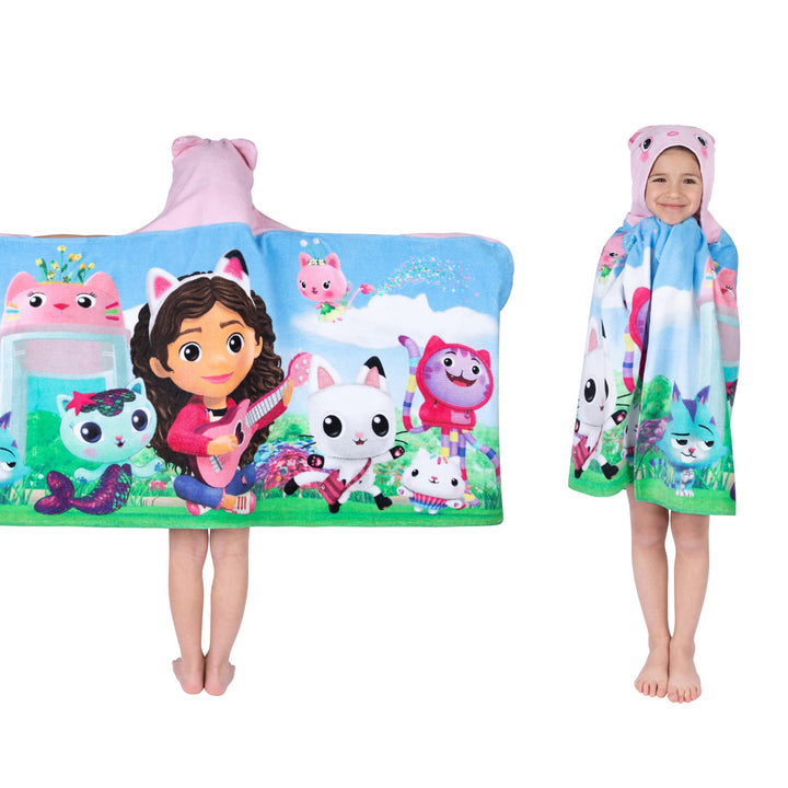 DreamWorks Gabby's Dollhouse Bath/Pool/Beach Soft Cotton Terry Hooded Towel Wrap, 24 in x 50 in, By Franco Kids Assorted