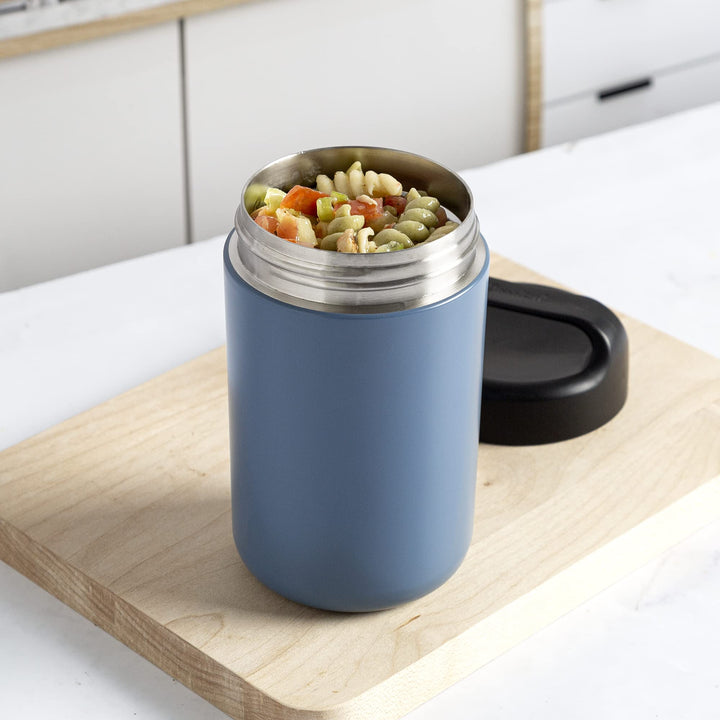 Goodful Vacuum Sealed Insulated Food Jar with Handle Lid, Stainless Steel Thermos, Lunch Container, 16 Oz, Ensign Blue