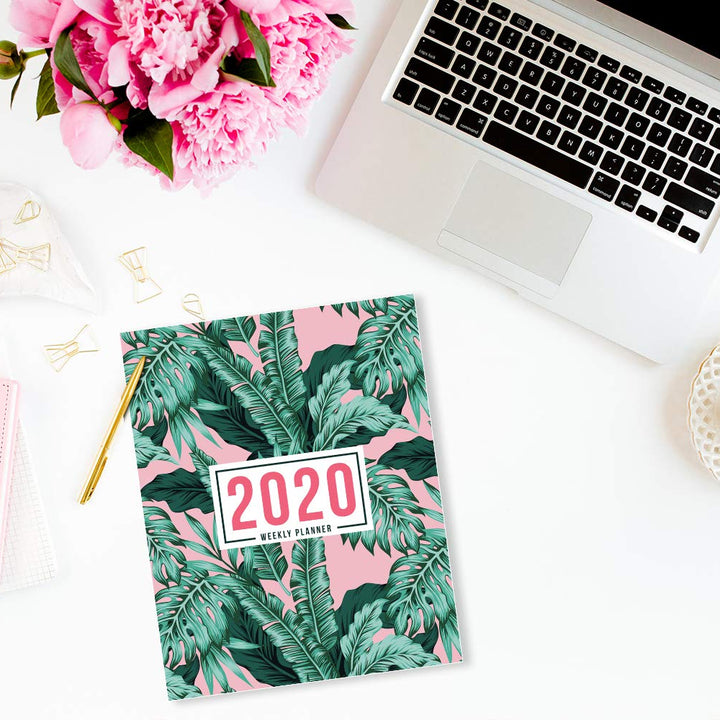 2020 Weekly Planner: January 1, 2020 to December 31, 2020: Weekly & Monthly View Planner, Organizer & Diary: Tropical Leaves on Pink 769-6