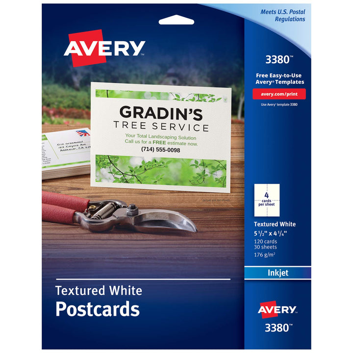 Avery Printable Postcards, 4.25" x 5.5", Textured White, 120 Blank Postcards for Inkjet Printers (03380)