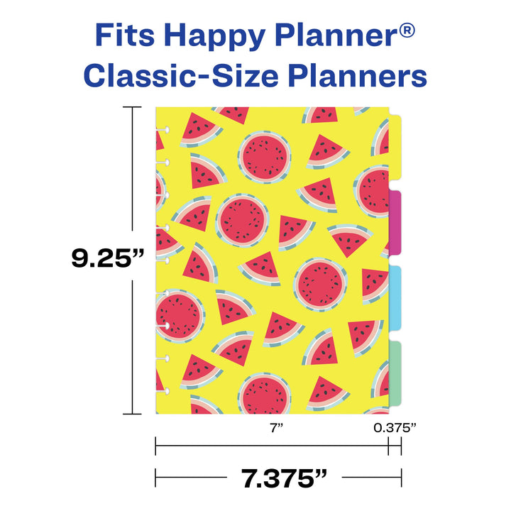 Avery Planner Dividers for Happy Planner 9-disc Classic Size Planners, 4-Tab Set, Tropical Fruits Food Design, 1 Set (25478)