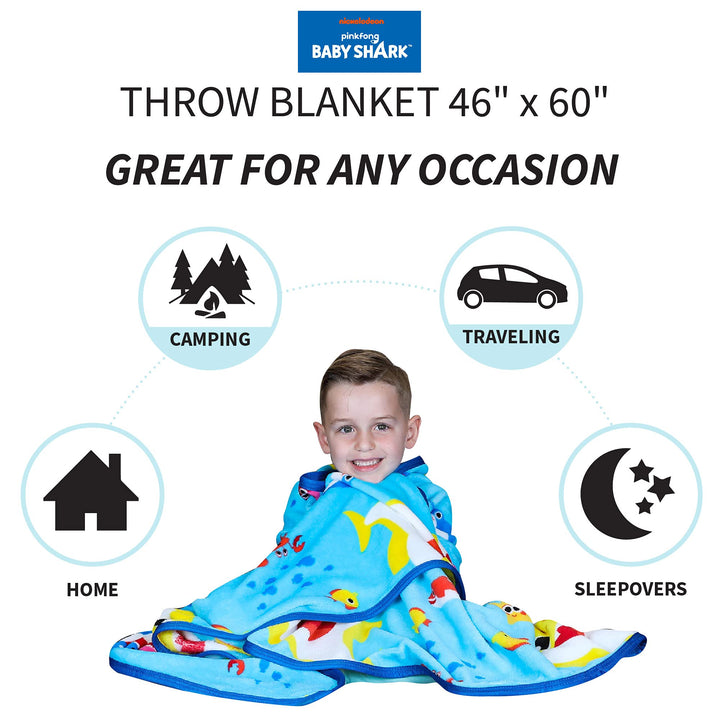 Franco - AT0468 Kids Bedding Super Soft Plush Throw Blanket, 46" x 60" Twin Size, Baby Shark 46 in x 60 in