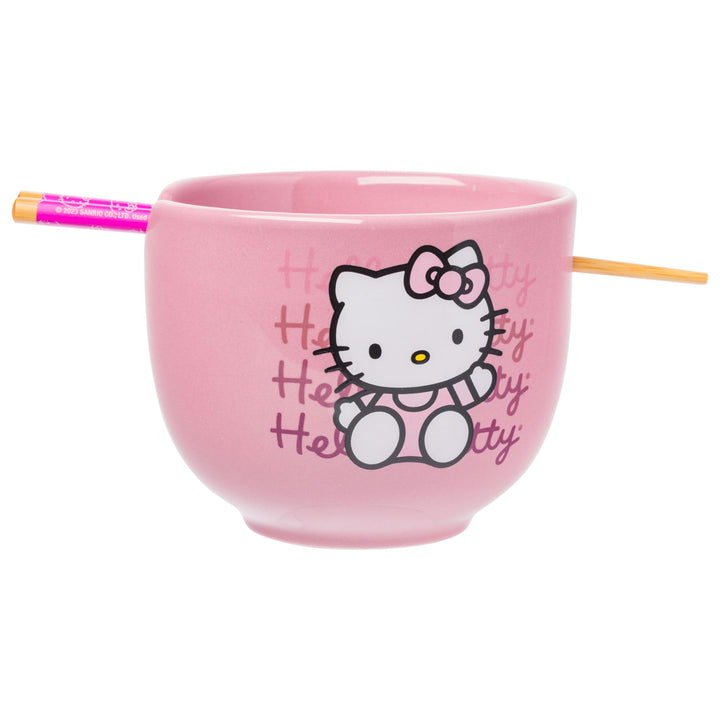 Silver Buffalo Sanrio Hello Kitty Waving Pink Ceramic Ramen Noodle Rice Bowl with Chopsticks, Microwave Safe, 20 Ounces, Hello Kitty Gradient Modren