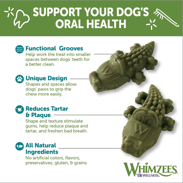 WHIMZEES by Wellness Alligator Natural Dental Chews for Dogs, Long Lasting Treats, Grain-Free, Freshens Breath, Medium Breed, 12 Count