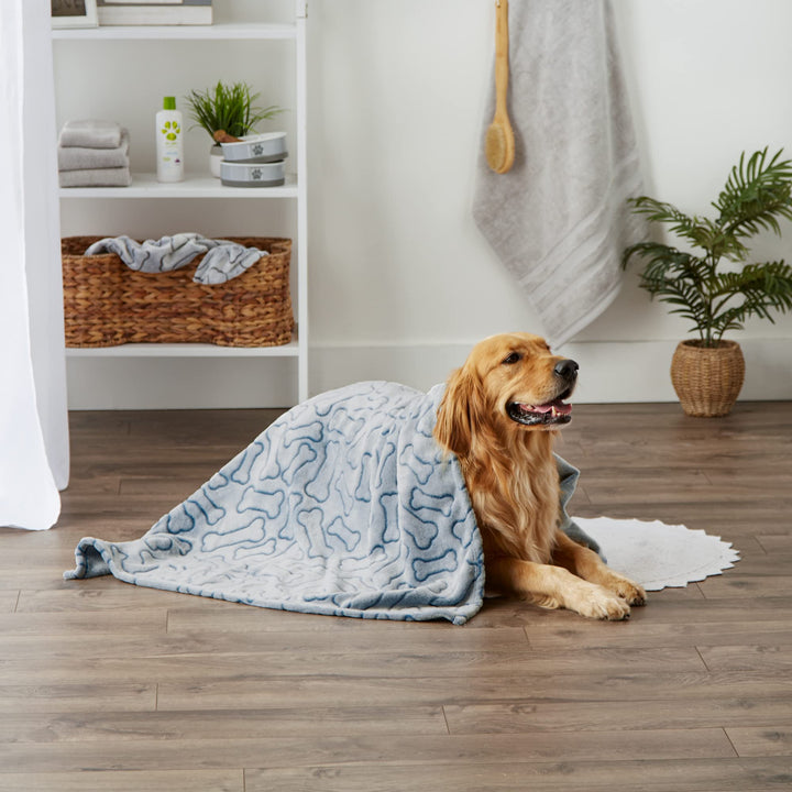 Bone Dry Embossed Bone Print Pet Blanket, 36x48", Navy