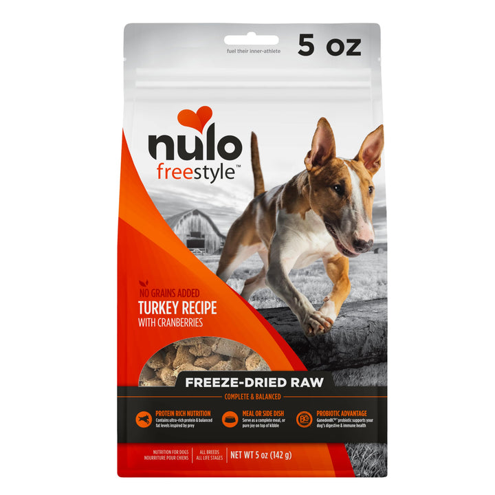Nulo Freestyle Freeze-Dried Raw, Ultra-Rich Grain-Free Dry Dog Food for All Breeds and Life Stages with BC30 Probiotic for Digestive and Immune Health Turkey 5 Fl Oz (Pack of 1)