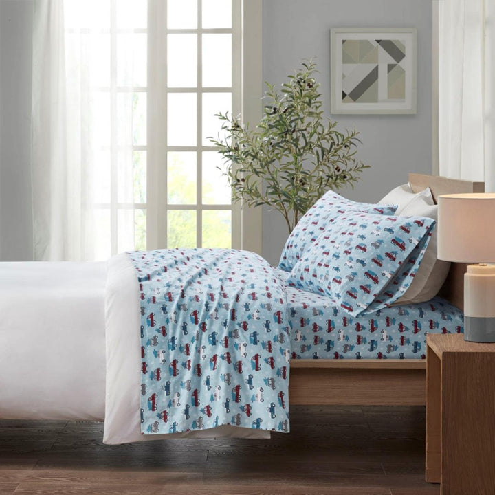 Sleep Philosophy True North Cozy Flannel Warm 100% Cotton Sheet - Novelty Print Animals Stars Cute Ultra Soft Cold Weather Bedding Set, Queen, Aqua Dots 4 Piece