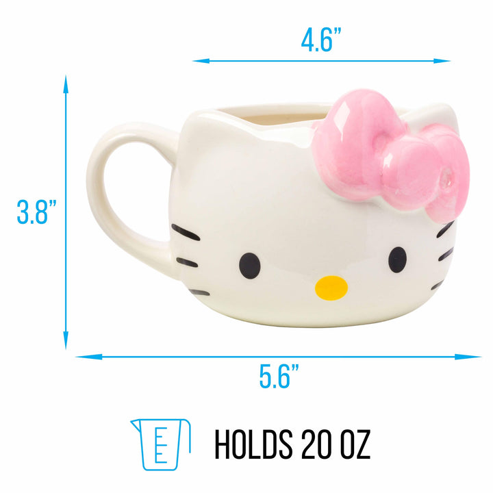 Silver Buffalo Sanrio Hello Kitty Pink Bow Ceramic 3D Sculpted Mug, 20 Ounces