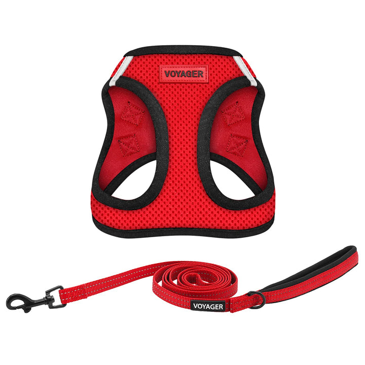 Voyager Step-in Air All Weather Mesh Harness and Reflective Dog 5 ft Leash Combo with Neoprene Handle, for Small, Medium and Large Breed Puppies by Best Pet Supplies - Red, XX-Small XXS (Chest: 11.5 - 13" * Fit Cats) Leash Harness Set (Red Base)