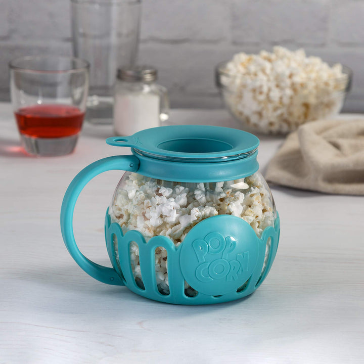 Ecolution Patented Micro-Pop Microwave Popcorn Popper with Temperature Safe Glass, 3-in-1 Lid Measures Kernels and Melts Butter, Made Without BPA, Dishwasher Safe, 1.5-Quart, Teal 1.5-Quart Snack Size