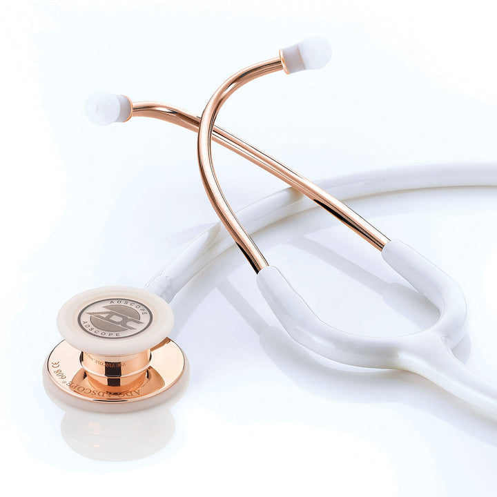 ADC Adscope 608 Premium Convertible Clinician Stethoscope with Tunable AFD Technology, For Adult and Pediatric Patients, Rose Gold/White Rose Gold with White Tubing