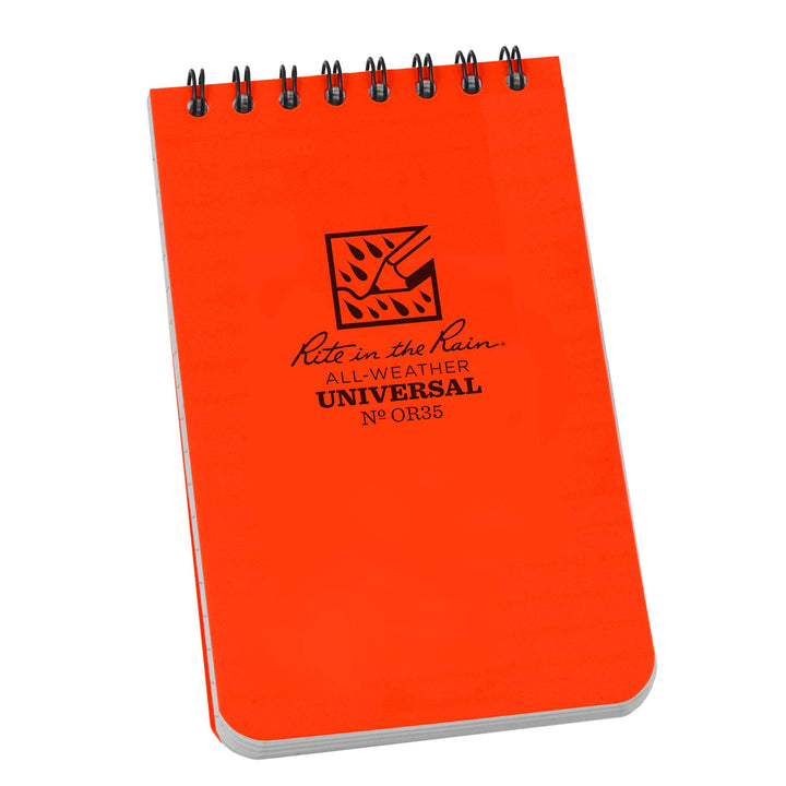 Rite in the Rain Weatherproof Top Spiral Notebook, 3" x 5", Orange Cover, Universal Pattern, 6 Pack (No. OR35L6)