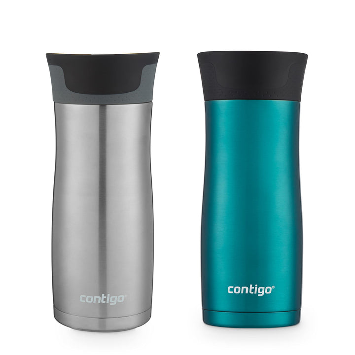 Contigo West Loop Stainless Steel Vacuum-Insulated Travel Mug with Spill-Proof Lid, Keeps Drinks Hot up to 5 Hours and Cold up to 12 Hours, 16oz 2-Pack, Spirulina & Steel