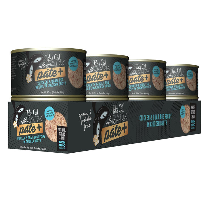 Tiki Cat After Dark Pate+, Chicken & Duck, High-Protein and 100% Non-GMO Ingredients, Wet Cat Food for Adult Cats, 5.5 oz. Cans (Pack of 8) 2.75 Pound (Pack of 1)