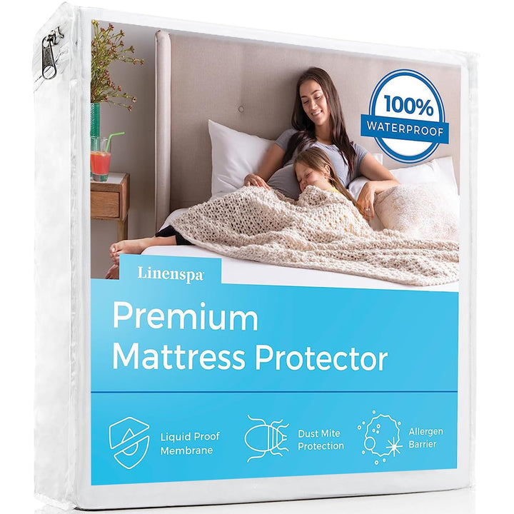 Linenspa Waterproof Smooth Top Premium Full Mattress Protector, Breathable & Hypoallergenic Full Mattress Covers - Packaging May Vary,White White