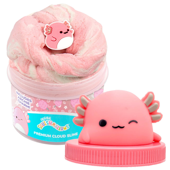 SQUISHMALLOWS Original Archie The Axolotl Premium Scented Slime, 8 oz. Smooth Slime, Cotton Candy Scented, 3 Fun Slime Add Ins, Pre-Made Slime for Kids, Great 6 Year Old Toys, Super Soft Sludge Toy