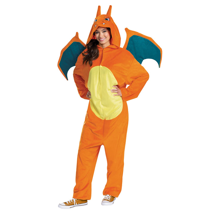 Disguise unisex-adult Charizard Costume for Adults, Deluxe Official Pokemon Halloween Costume With Hood and Wings As Shown Medium (38-40)