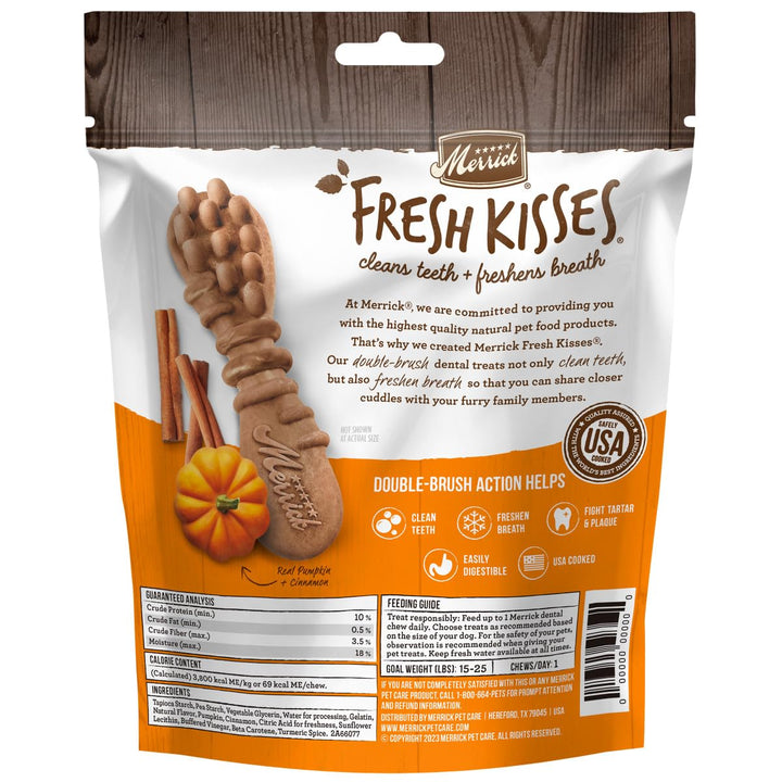 Merrick Fresh Kisses, Dental Chews for Dogs, Pumpkin and Cinnamon Natural Dog Treats for Small Dogs 15-25 Lbs - 4.8 oz. Pouch