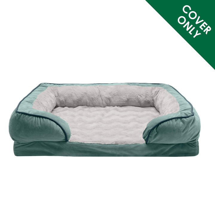 Furhaven Replacement Dog Bed Cover Perfect Comfort Plush & Velvet Waves Sofa-Style, Machine Washable - Celadon Green, Medium