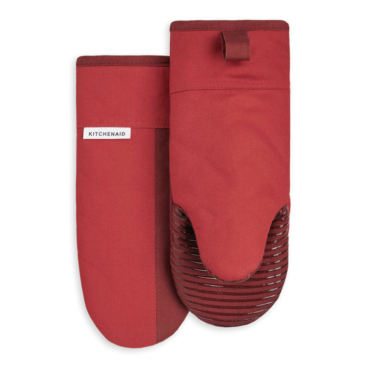 KitchenAid Beacon Two-Tone Non-Slip Oven Mitt Set, Passion Red/Bordeaux, 5.75"x13", 2 Piece