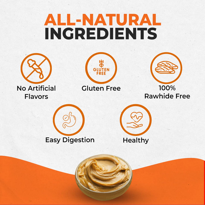 Canine Naturals Peanut Butter Chew - 100% Rawhide Free Dog Treats - Made with Real Peanut Butter - All-Natural and Easily Digestible - 25 Pack of 2.5" Mini Rolls for Dogs Under 20lb