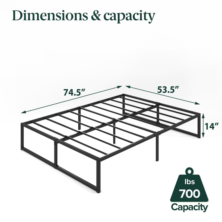 Zinus Lorelei 14 Inch Metal Platform Bed Frame, Steel Slat Support, No Box Spring Needed, Eco Friendly WonderBox(TM) Packaging, 12.4” Underbed Storage, Easy Assembly, Black, Queen New Small Box 14”