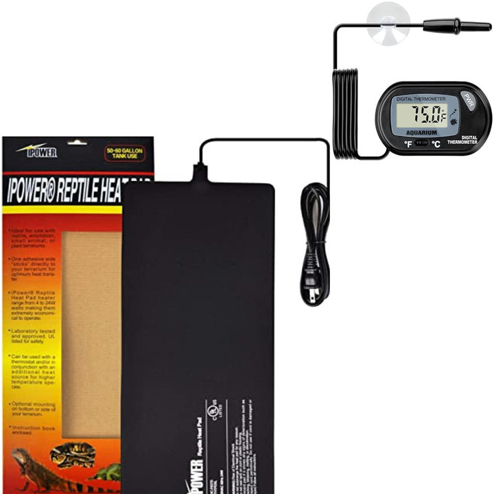 iPower Reptile Heat Pad 4W/8W/16W/24W Under Tank Terrarium Warmer Heating Mat and Digital Thermostat Controller for Turtles Lizards Frogs and Other Small Animals, Multi Sizes