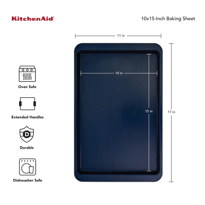 KitchenAid Nonstick Baking Sheet with Extended Handles for Easy Grip, Aluminized Steel to Promoted Even Baking, Ink Blue, Dishashwer Safe, 10x15-Inch