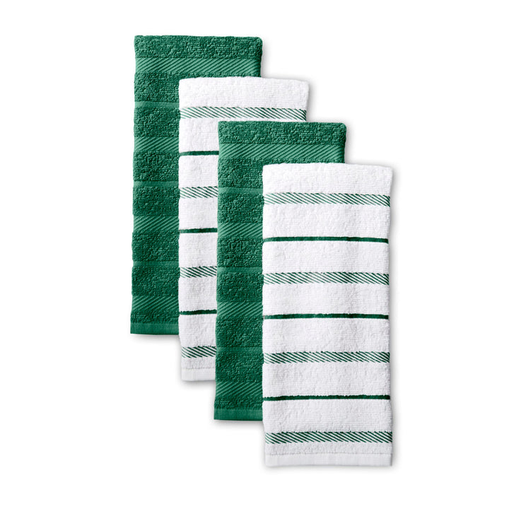 KitchenAid Albany Kitchen Towel 4-Pack Set, Dark Green/White, 16"x26" 16"x26"