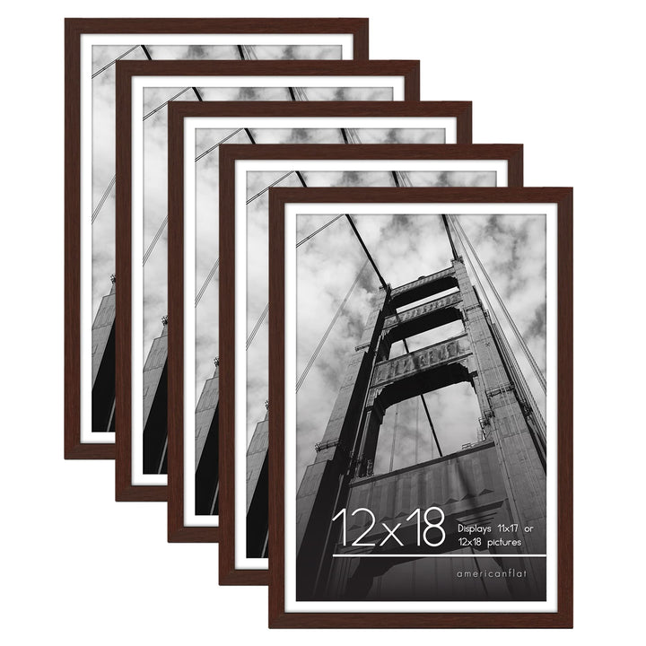 Americanflat 12x16 Picture Frame with Polished Plexiglass - Set of 5 - Use as 8.5x11 Frame with Mat or 12x16 Frame Without Mat - Galleria Collection - Gallery Wall Frame Set for Wall Display - White