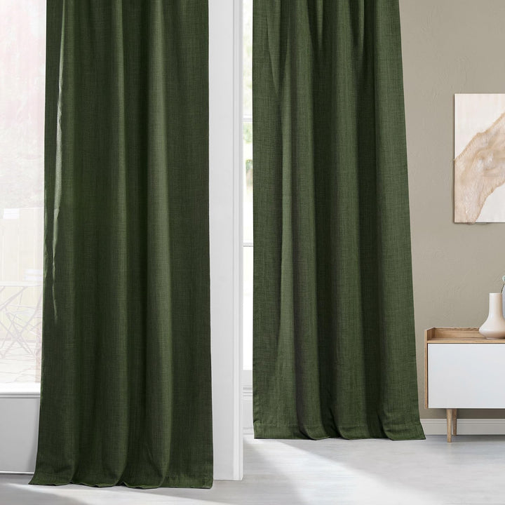 HPD Half Price Drapes Faux Linen Room Darkening Curtains - 96 Inches Long Luxury Linen Curtains for Bedroom & Living Room (1 Panel), 50W X 96L, Tuscany Green