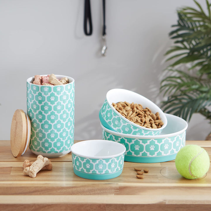 Bone Dry Lattice Collection Pet Bowl & Canister, Medium, 6x2", Aqua Medium, 6x2"