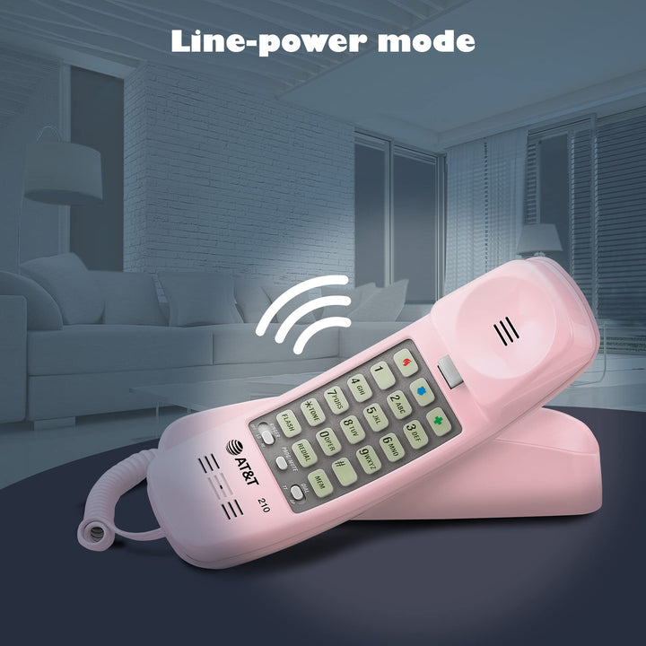 AT&T TRIMLINE 210 Corded Home Phone, No AC Power Required, Improved Easy-wall-mount, Lighted Big Button Keypad, 13 SpeedDial Keys, Last Number Redial, Mute, Flash, Volume Control, Princess Phone, PINK