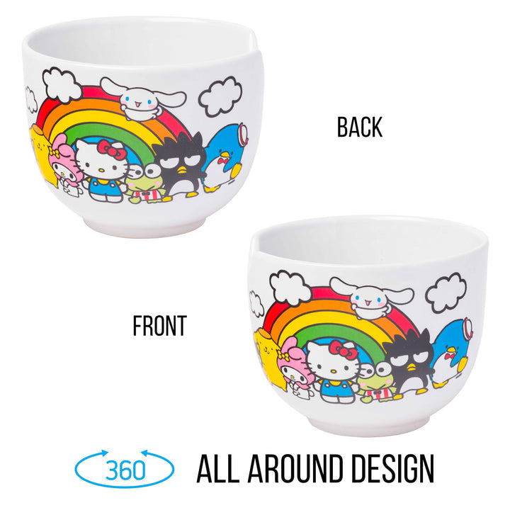 Silver Buffalo Sanrio Hello Kitty and Friends Rainbow Ceramic Ramen Rice Bowl with Chopsticks, 20 Ounces, White/Multi Cartoon