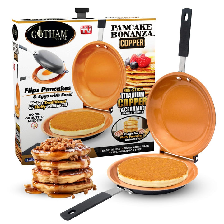 Gotham Steel Double Sided Pan, The Perfect Pancake Maker – Nonstick Copper Easy to Flip Pan, Frying Pan for Fluffy Pancakes, Omelets, Frittatas & More! Pancake Pan Dishwasher Safe Large Pancake Bonanza