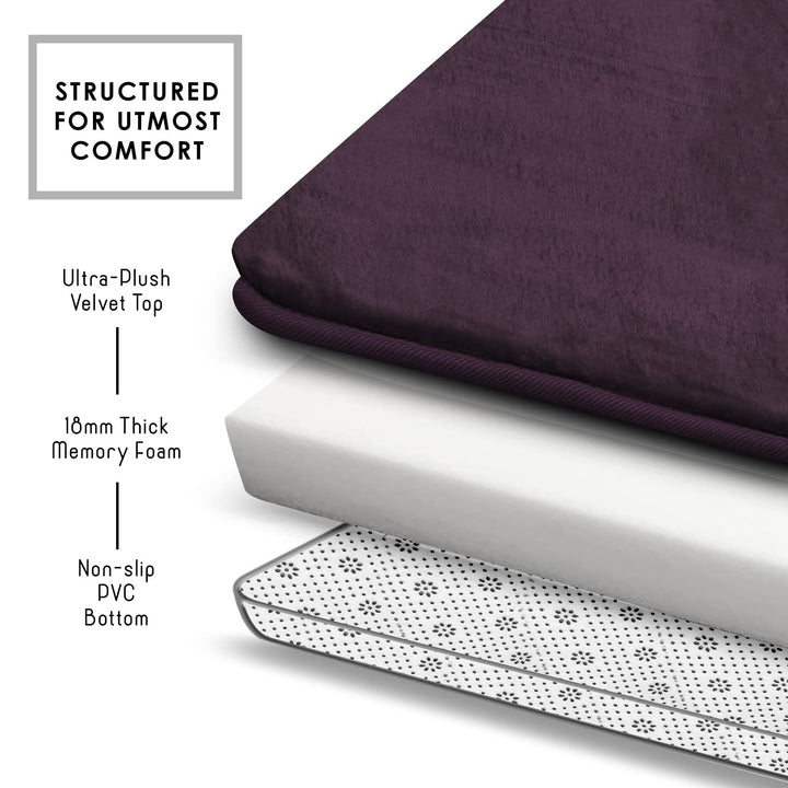 Clara Clark Bathroom Rugs, Velvet Memory Foam Bath Mat, Non-Slip, Machine Washable Bath Rugs - Dries Quickly, Ultra Soft Plush Bath Mats for Bathroom, 17 x 24, Dark Purple