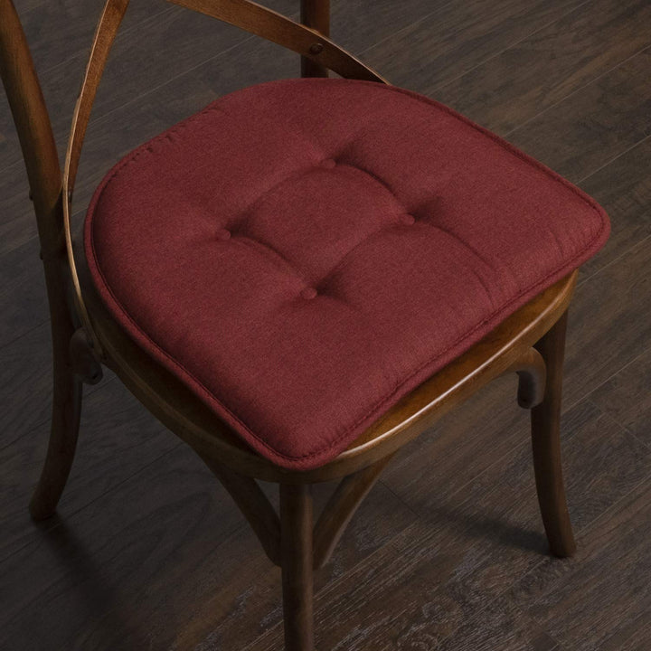 Sweet Home Collection Chair Cushion Memory Foam Pads Tufted Slip Non Skid Rubber Back U-Shaped 17" x 16" Seat Cover, 2 Count (Pack of 1), Wine Burgundy 2 Pack